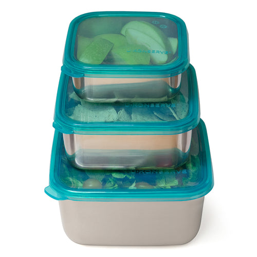 U Konserve Stainless Steel Rectangle Food Storage Bento Box Container, Leak Proof Silicone Lid Dishwasher Safe - Plastic Free, (45oz Island Teal)